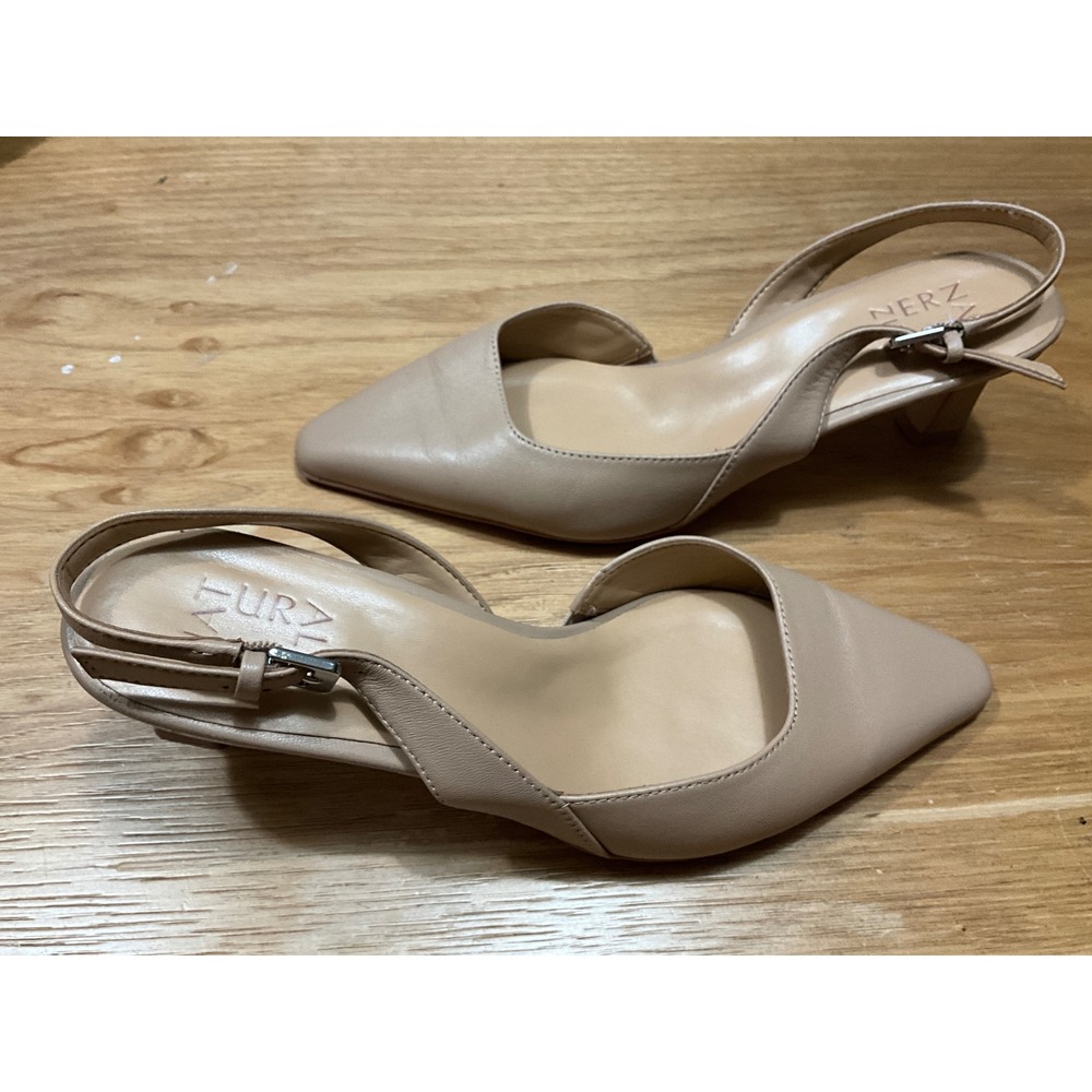 Naturalizer Dalary Nude Leather Slingback Kitten Heel Pumps Women 7M Pointed Toe